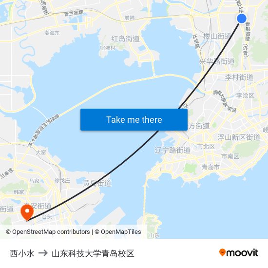 西小水 to 山东科技大学青岛校区 map