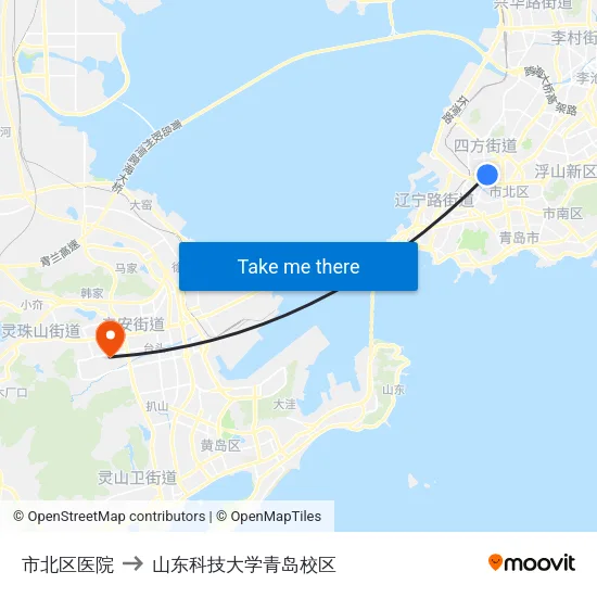 市北区医院 to 山东科技大学青岛校区 map