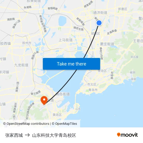 张家西城 to 山东科技大学青岛校区 map