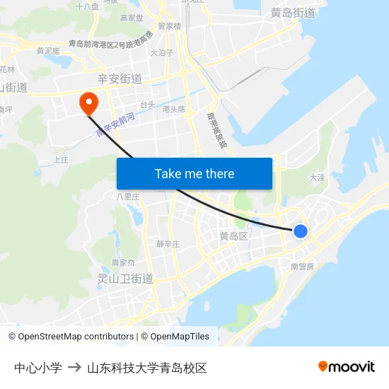 中心小学 to 山东科技大学青岛校区 map