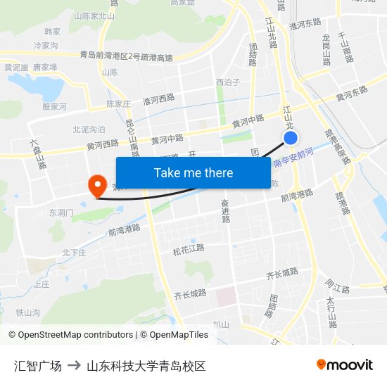 汇智广场 to 山东科技大学青岛校区 map