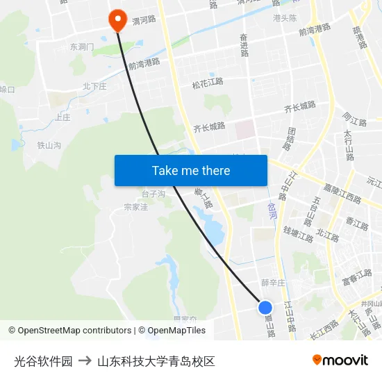 光谷软件园 to 山东科技大学青岛校区 map