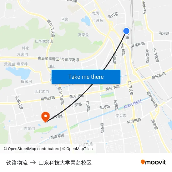 铁路物流 to 山东科技大学青岛校区 map