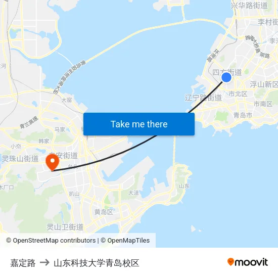 嘉定路 to 山东科技大学青岛校区 map