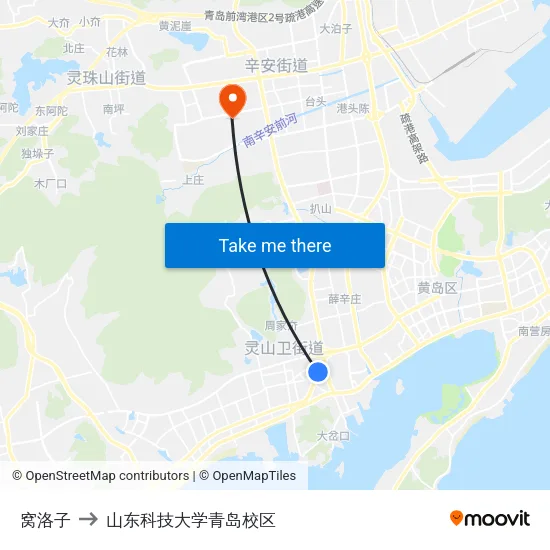 窝洛子 to 山东科技大学青岛校区 map