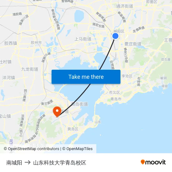 南城阳 to 山东科技大学青岛校区 map