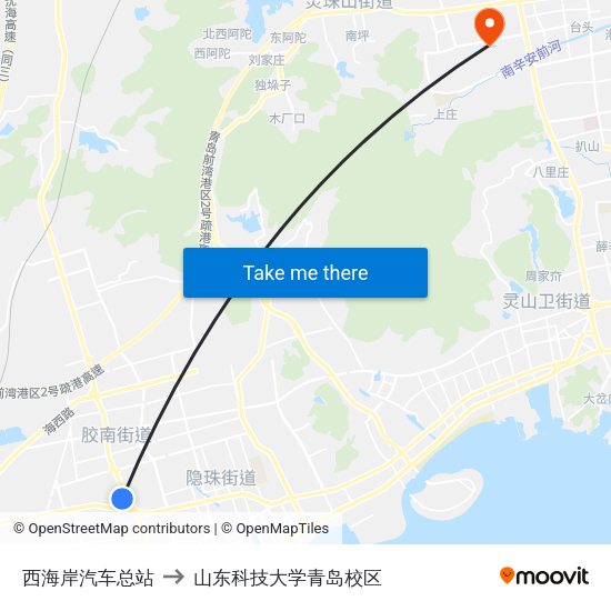西海岸汽车总站 to 山东科技大学青岛校区 map