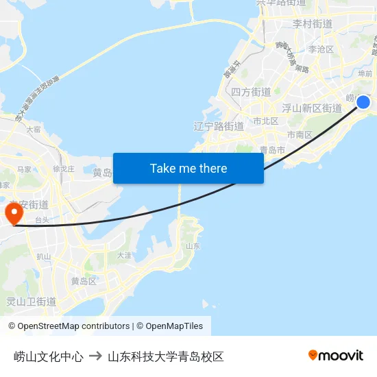 崂山文化中心 to 山东科技大学青岛校区 map