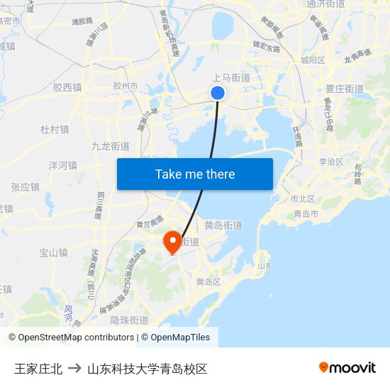 王家庄北 to 山东科技大学青岛校区 map