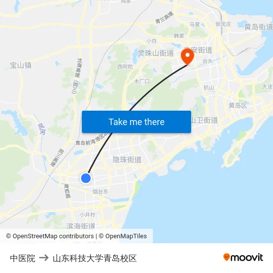 中医院 to 山东科技大学青岛校区 map