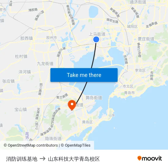 消防训练基地 to 山东科技大学青岛校区 map