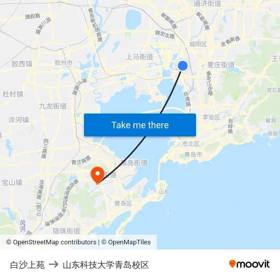 白沙上苑 to 山东科技大学青岛校区 map