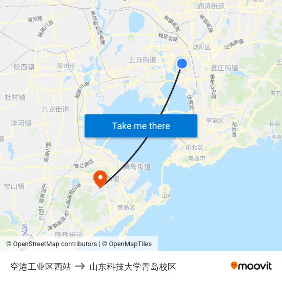 空港工业区西站 to 山东科技大学青岛校区 map