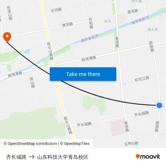 齐长城路 to 山东科技大学青岛校区 map