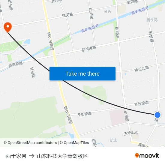 西于家河 to 山东科技大学青岛校区 map