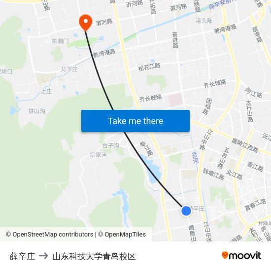薛辛庄 to 山东科技大学青岛校区 map