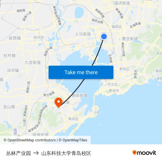 丛林产业园 to 山东科技大学青岛校区 map
