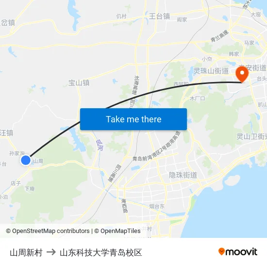 山周新村 to 山东科技大学青岛校区 map