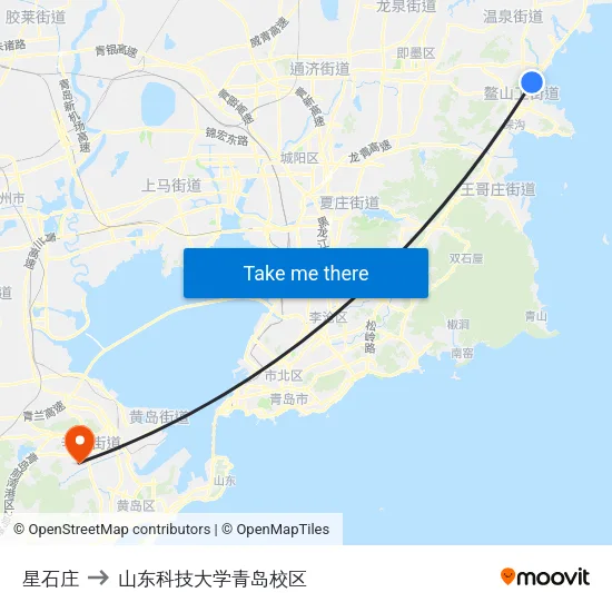 星石庄 to 山东科技大学青岛校区 map