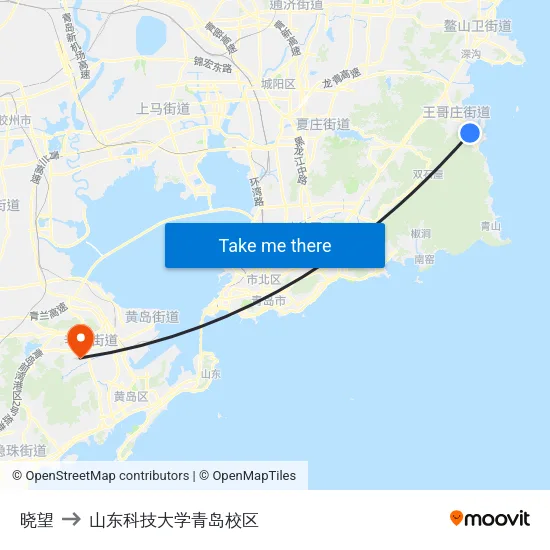 晓望 to 山东科技大学青岛校区 map