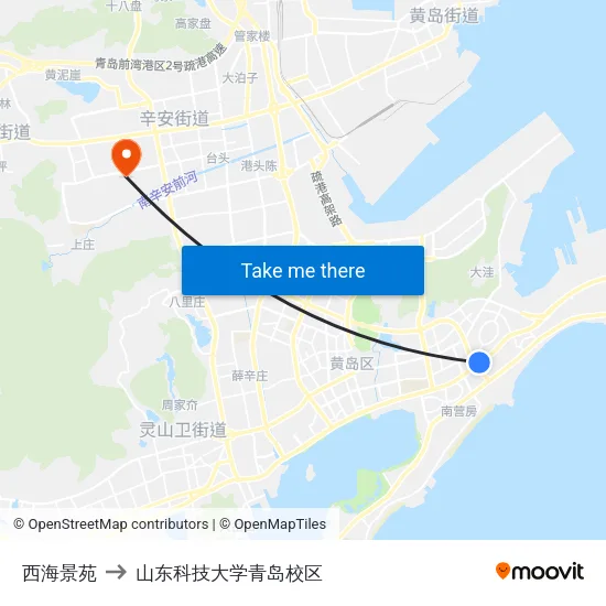 西海景苑 to 山东科技大学青岛校区 map