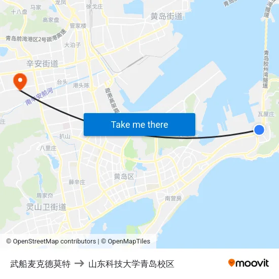 武船麦克德莫特 to 山东科技大学青岛校区 map