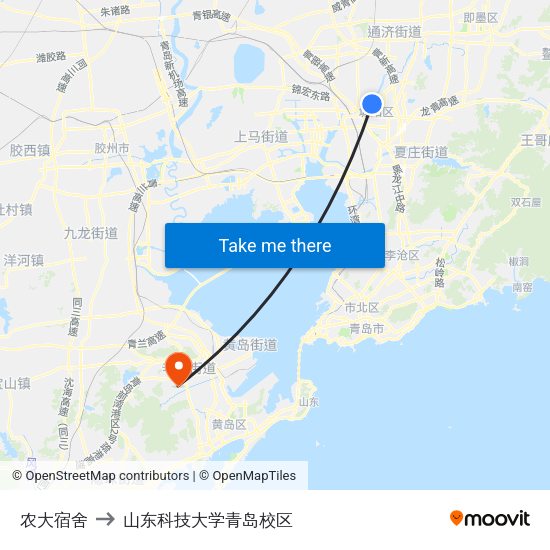 农大宿舍 to 山东科技大学青岛校区 map