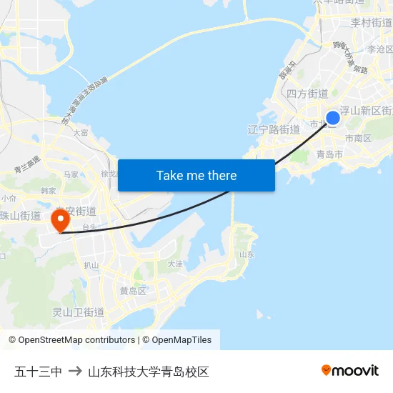 五十三中 to 山东科技大学青岛校区 map