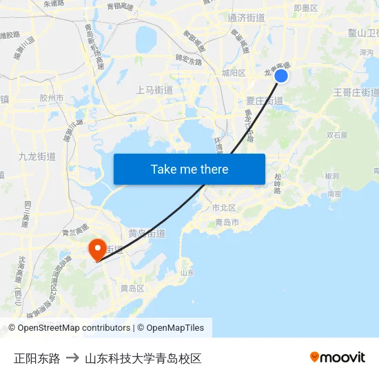正阳东路 to 山东科技大学青岛校区 map