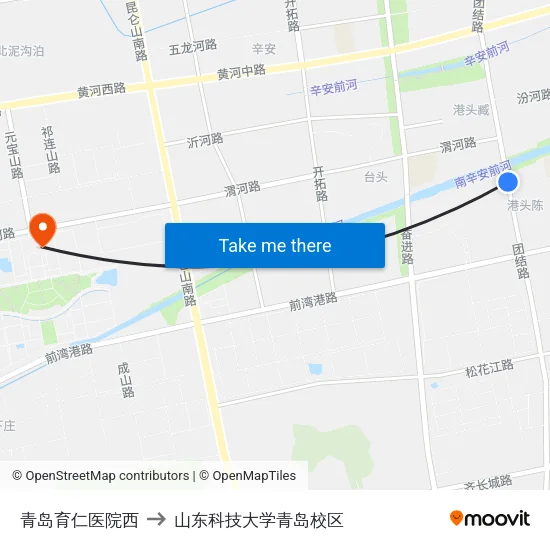 青岛育仁医院西 to 山东科技大学青岛校区 map