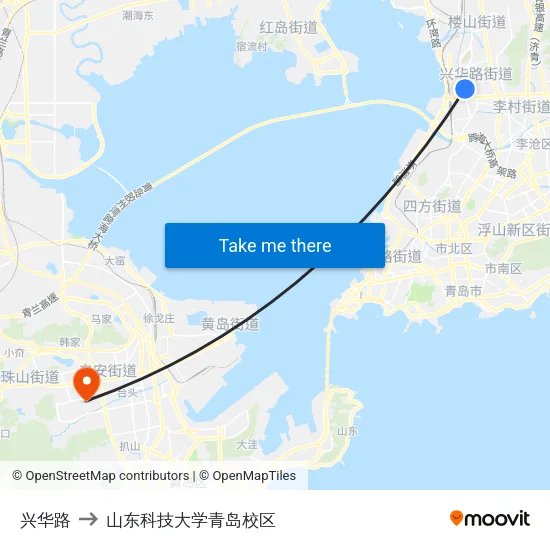 兴华路 to 山东科技大学青岛校区 map