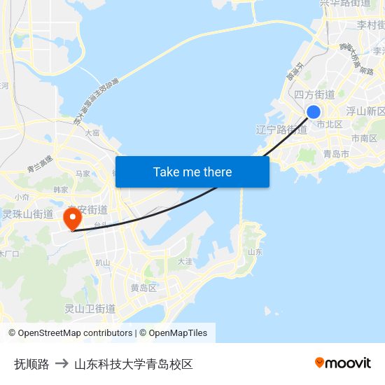 抚顺路 to 山东科技大学青岛校区 map
