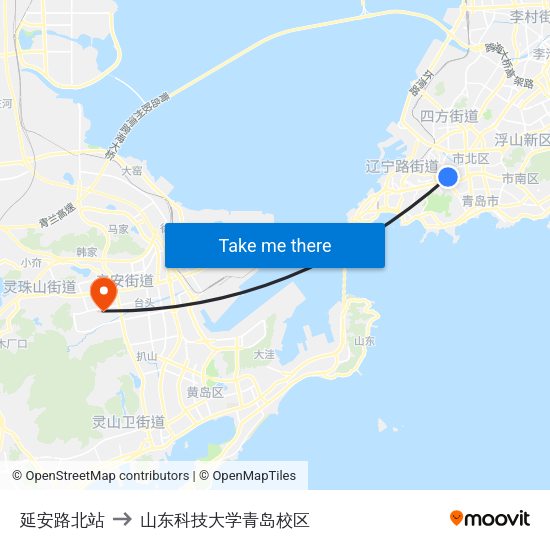 延安路北站 to 山东科技大学青岛校区 map