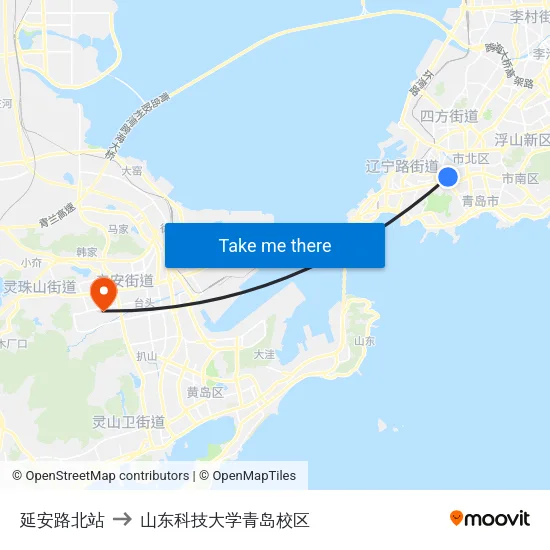 延安路北站 to 山东科技大学青岛校区 map