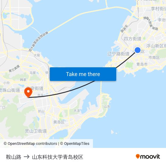 鞍山路 to 山东科技大学青岛校区 map