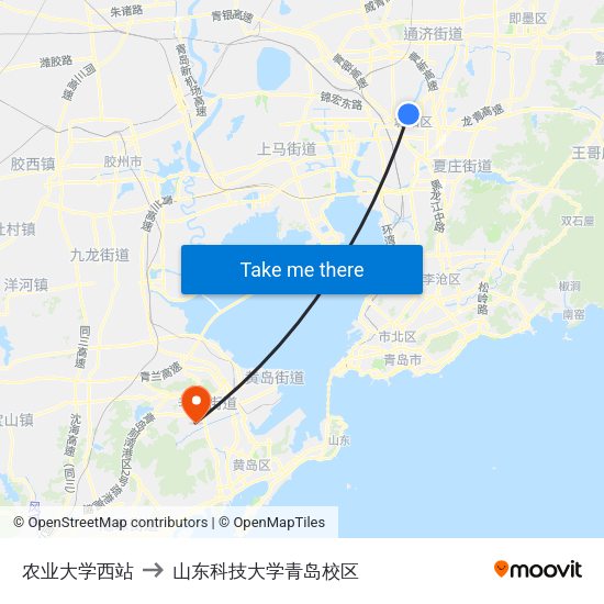 农业大学西站 to 山东科技大学青岛校区 map