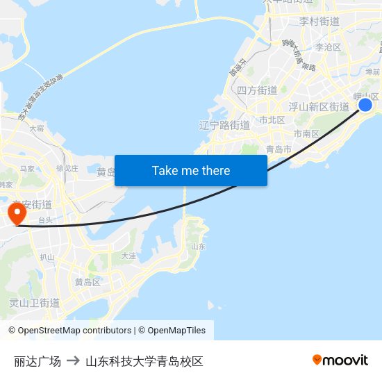 丽达广场 to 山东科技大学青岛校区 map
