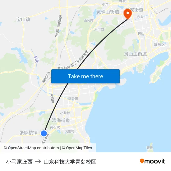 小马家庄西 to 山东科技大学青岛校区 map