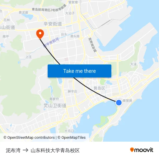泥布湾 to 山东科技大学青岛校区 map