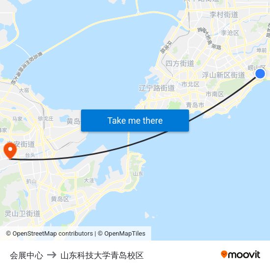 会展中心 to 山东科技大学青岛校区 map