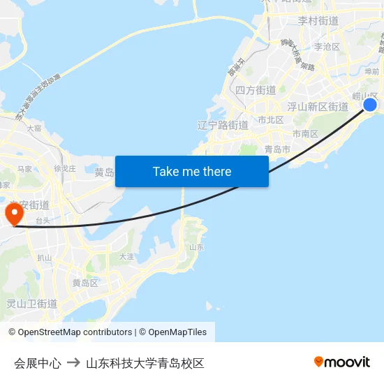 会展中心 to 山东科技大学青岛校区 map