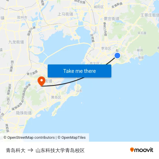 青岛科大 to 山东科技大学青岛校区 map