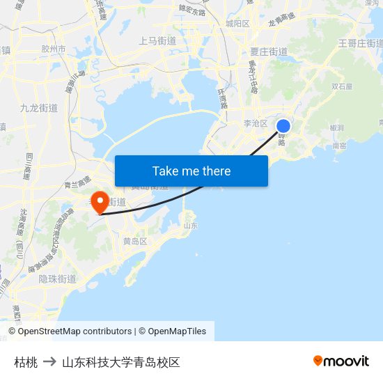 枯桃 to 山东科技大学青岛校区 map