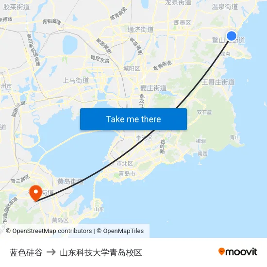 蓝色硅谷 to 山东科技大学青岛校区 map