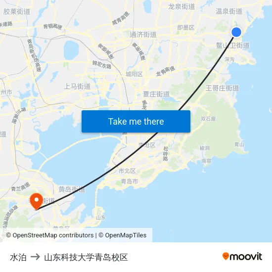 水泊 to 山东科技大学青岛校区 map
