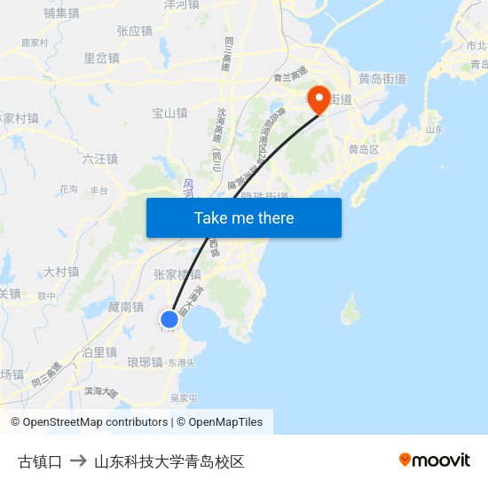 古镇口 to 山东科技大学青岛校区 map