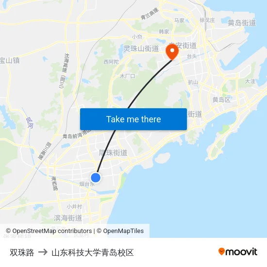 双珠路 to 山东科技大学青岛校区 map