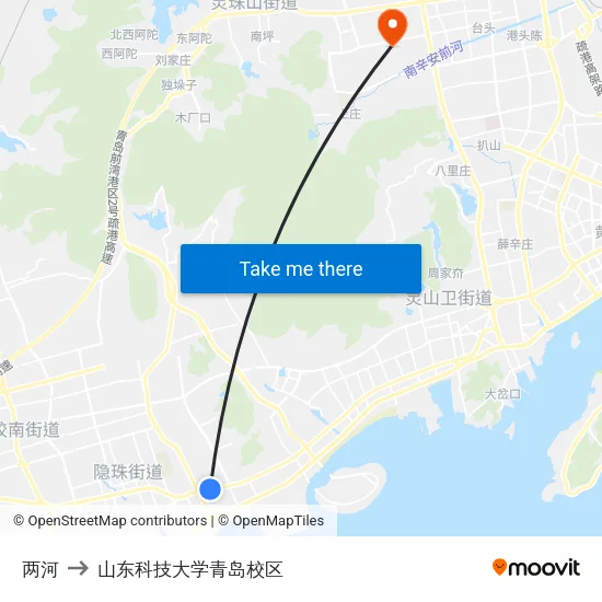两河 to 山东科技大学青岛校区 map