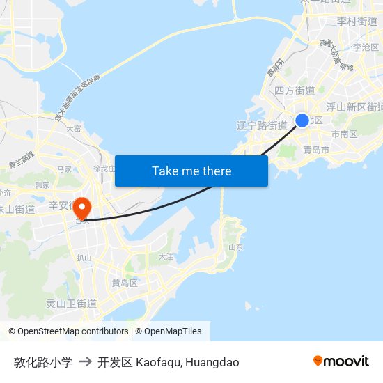 敦化路小学 to 开发区 Kaofaqu, Huangdao map