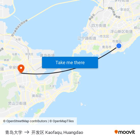 青岛大学 to 开发区 Kaofaqu, Huangdao map